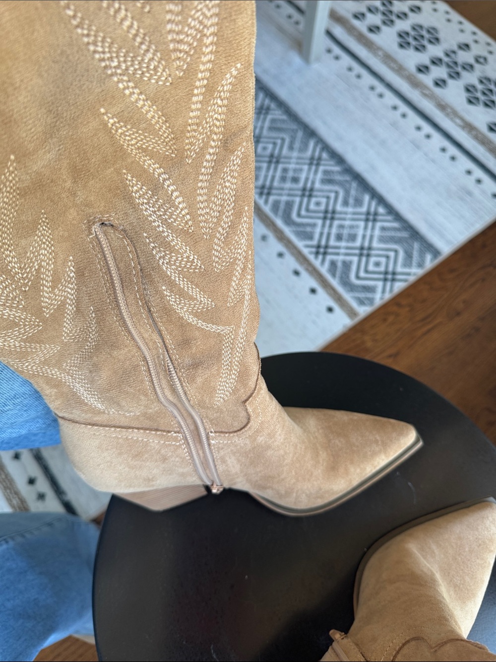 Women’s Tan Suede Western Knee-High Boots - Picture 5 of 7
